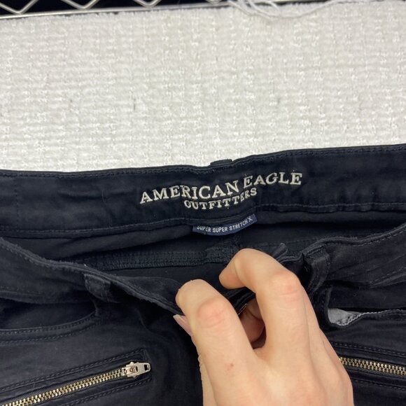 Y2K American Eagle Outfitters High-Rise Jegging Jeans Wom 10 Black Biker Punk - Picture 4 of 10
